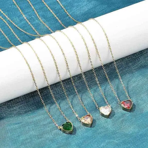 304 Stainless Steel Pave Cubic Zirconia/Glass Heart Pendant Necklaces