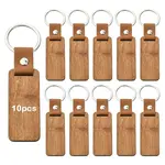 10Pcs Rectangle Wood Blank Pendant Keychains