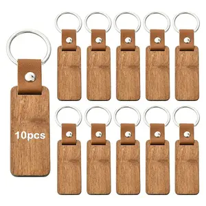 10Pcs Rectangle Wood Blank Pendant Keychains