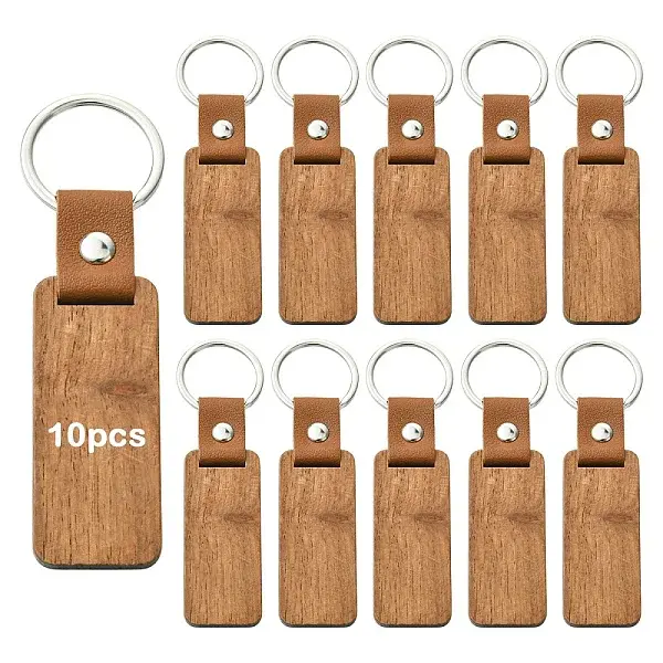 10Pcs Rectangle Wood Blank Pendant Keychains