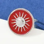 Flat Round with Sun Pattern 304 Stainless Steel Enamel Finger Rings for Women