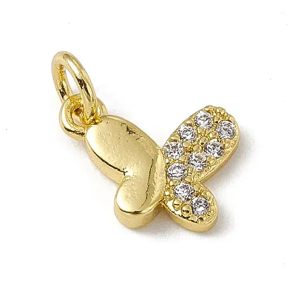 Brass Micro Pave Clear Cubic Zirconia Butterfly Charms
