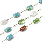 Handmade 304 Stainless Steel Chains with Rectangle Electroplate Glass Beads