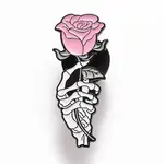 Hand Skeleton with Rose Enamel Pin