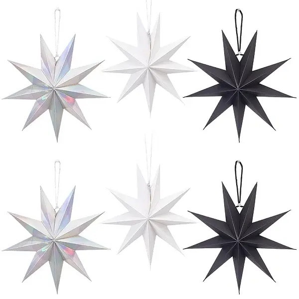 6Pcs 3 Colors Paper Star Pendant Decorations