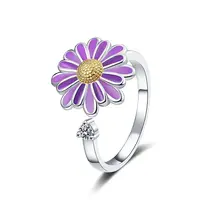 Daisy Enamel Rotatable Cuff Rings for Women