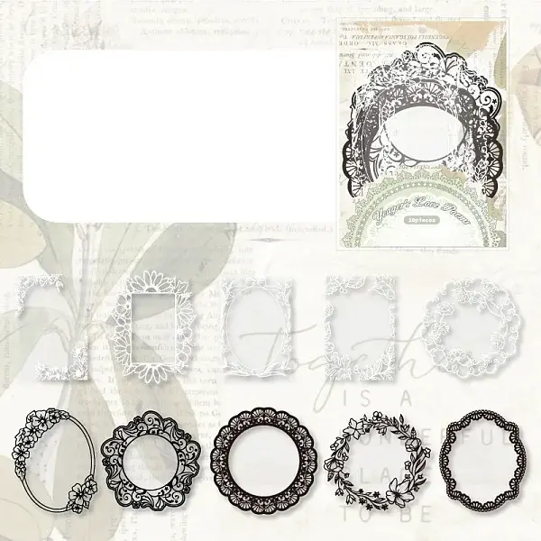 10Pcs 10 Styles Lace Theme PET Sticker