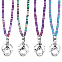 4Pcs 4 Colors Handmade Polymer Clay Bead Name Card Lanyard