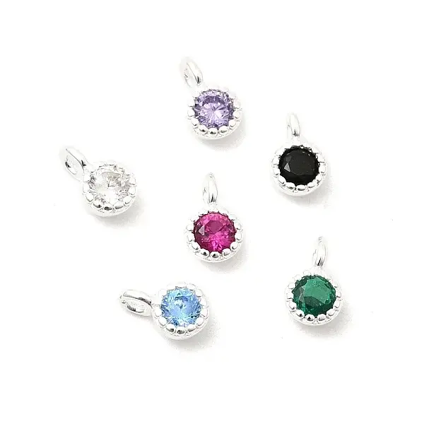 925 Sterling Silver Pave Cubic Zirconia Flat Round Charms