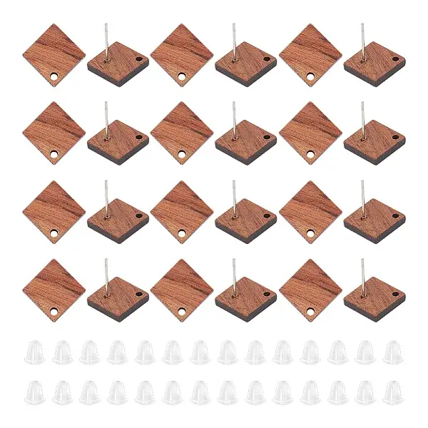 30Pcs Camel Natural Wood Stud Earrings
