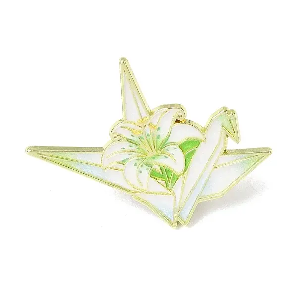 Paper Crane & Lily Flower Alloy Enamel Pin Backs for Clothes for Women
