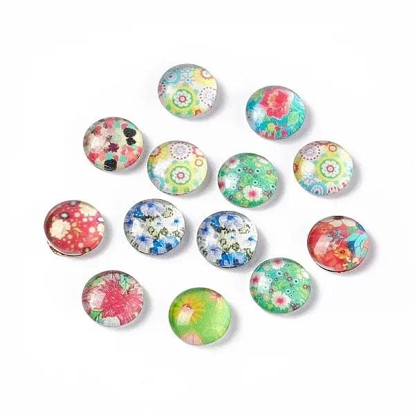 Half Round/Dome Floral Printed Glass Cabochons