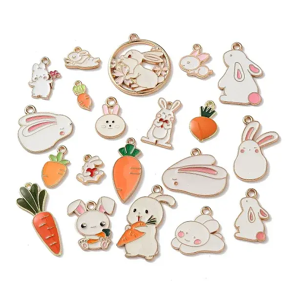 Alloy Enamel Rabbit Pendants
