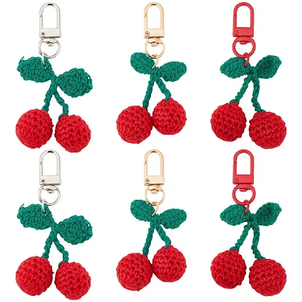6Pcs 3 Colors Cherry Wool Knitting Pendant Decorations