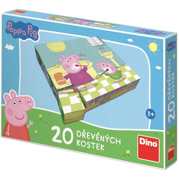 Dino - Dřevěné kostky Prasátko Peppa: VESELÝ DEN 20 kostek