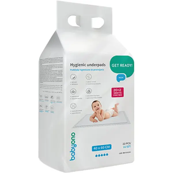 BabyOno Get Ready Hygienic Underpads jednorazové prebaľovacie podložky 40 x 60 cm 22 ks