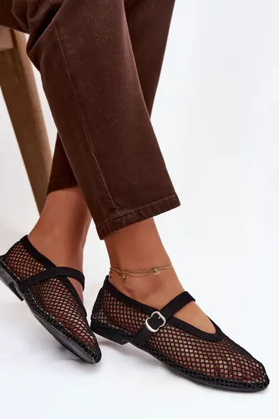 Čierne balerínky Boto Mesh s remienkom