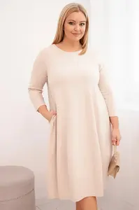 Plus size dámské šaty s kapsami béžové
