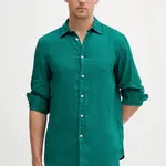 Lněná košile United Colors of Benetton modrá barva, regular, s klasickým límcem, 5BKU5QJG8