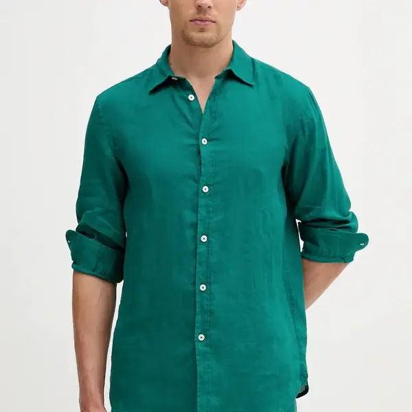 Lněná košile United Colors of Benetton modrá barva, regular, s klasickým límcem, 5BKU5QJG8