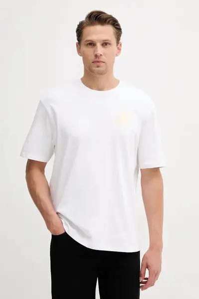 Bavlněné tričko Guess pánské, bílá barva, s aplikací, M5YI27 KCCM1