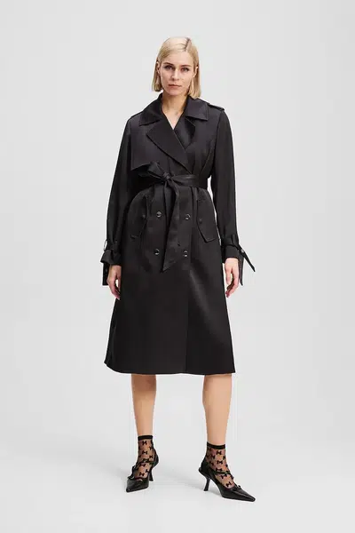 Trench kabát Karl Lagerfeld dámský, černá barva, dvouřadový, A3W15011