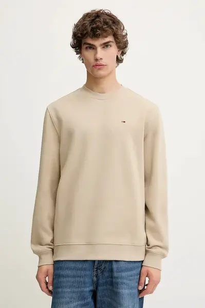 Mikina Tommy Jeans pánská, béžová barva, hladká, DM0DM20741