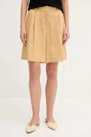 Lněné kraťasy Sisley dámské, zelená barva, high waist, 4AGHL901K