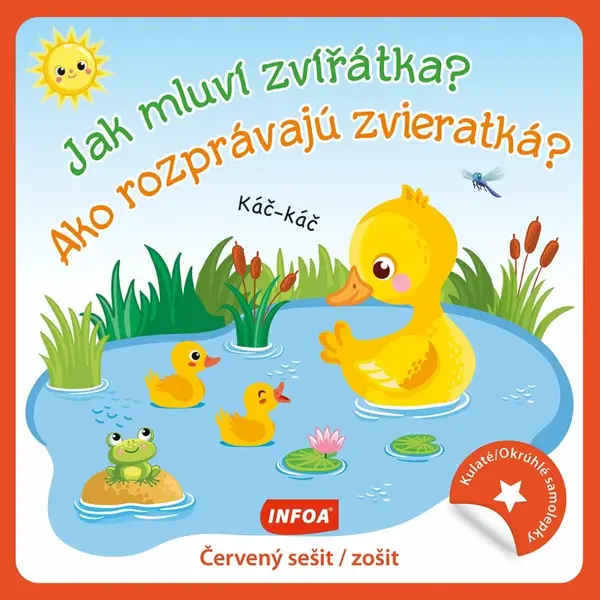 Kulaté samolepky Jak mluví zvířátka? / Ako rozprávajú zvieratká? - červený sešit / zošit