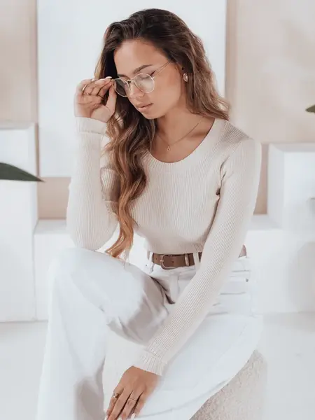 Dámský pruhovaný svetr NOLVIE ecru