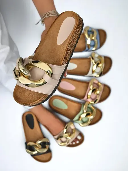 Resti Ladies' beige slippers with decoration at Fixci- Footwear