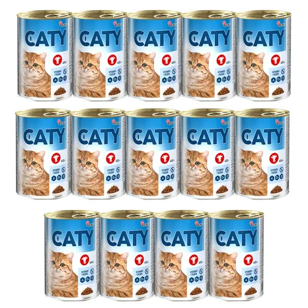 Akinu CATY Hovězí kousky v omáčce konzerva pro kočky 14 x 415 g