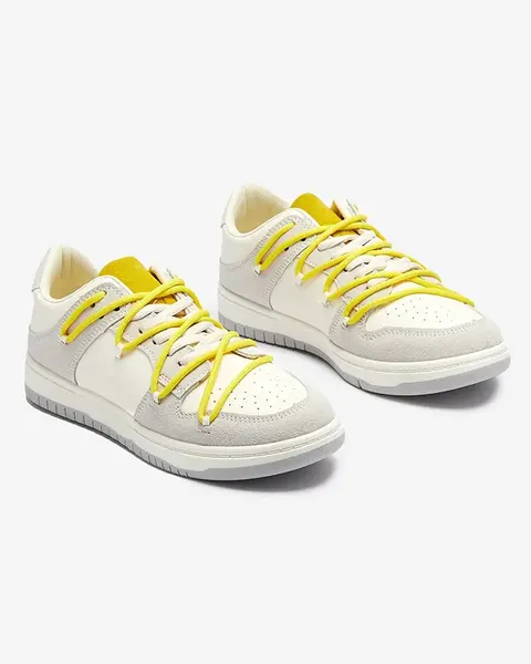 Resti White and gray women's sports sneakers with yellow laces Olierinc - Footwear