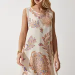 Happiness İstanbul Women's Cream Peach Patterned Linen Viscose Mini Dress