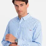 Ombre Men's REGULAR FIT shirt in white stripes with pocket - blue