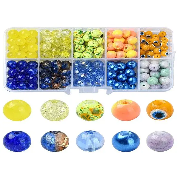 200Pcs 10 Styles aking Painted & Spray Painted Crackle Glass Beads