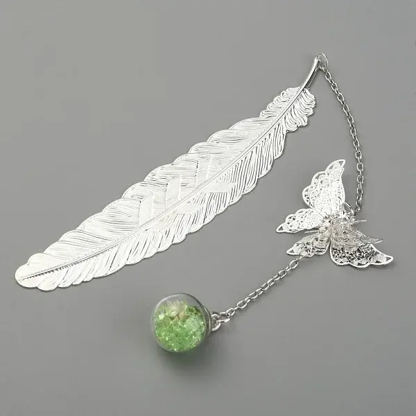 Silver Tone Brass Feather Bookmarks