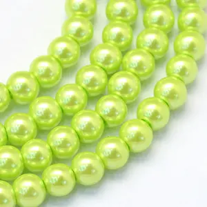Baking Paint Pearlized Glass Pearl Round Bead Strands
