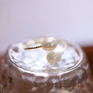 Brass Natural Freshwater Pearl Oval Beaded Cuff Rings