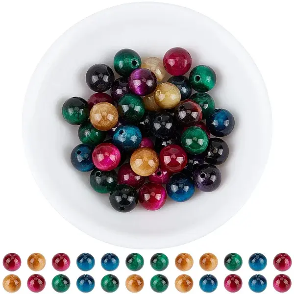 40Pcs Natural Tiger Eye Beads