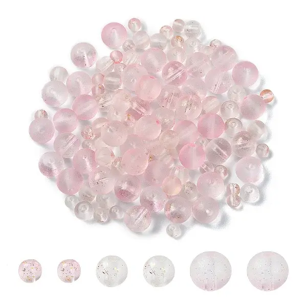 150Pcs 3 Styles Frosted Spray Painted Glass Beads Strands