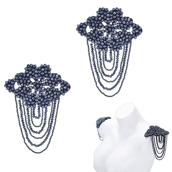 2Pcs Flower Glass Bead Tassel Sew on Ornament Accessories