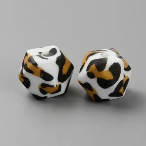 Hexagon with Leopard Print Pattern Silicone Beads