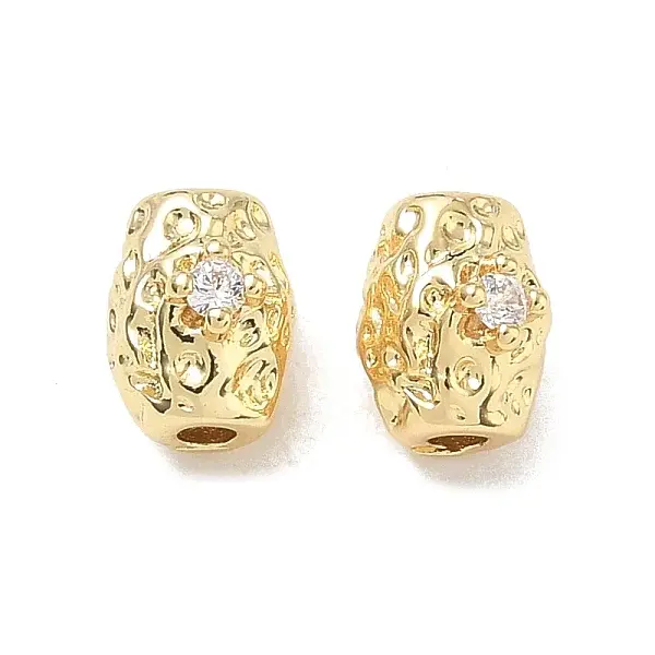 Brass Micro Pave Clear Cubic Zirconia Beads