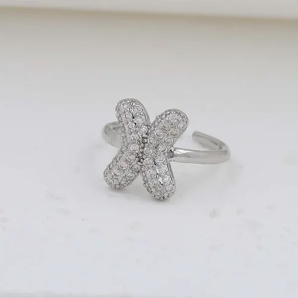 Brass Micro Pave Clear Cubic Zirconia Cuff Rings