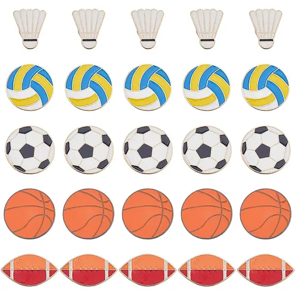 25Pcs 5 Styles Sport Enamel Broochs