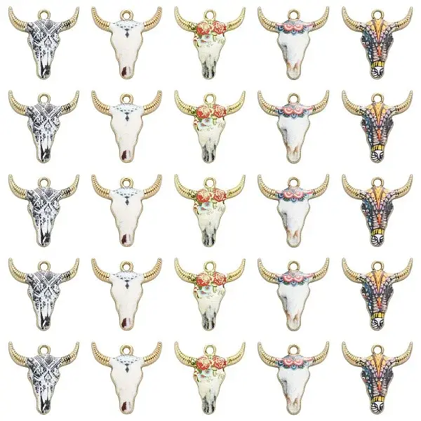 50Pcs 5 Colors Alloy Enamel Printed Pendants