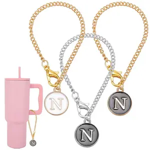Flat Round with Letter Alloy Enamel Wine Glass Charms