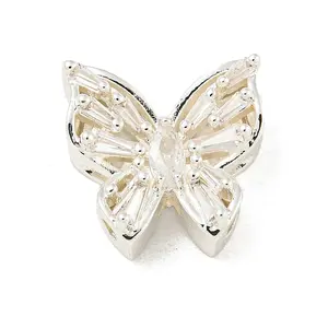 Brass Micro Pave Clear Cubic Zirconia Beads
