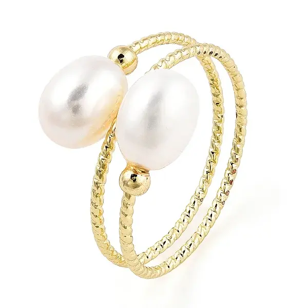 Natural Pearl Beaded Wrapped Cuff Ring